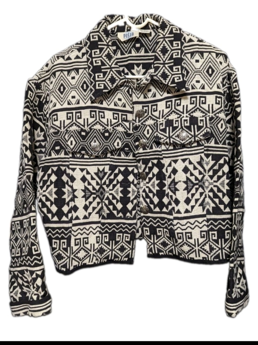 Pasta Vintage Cropped Y2K Jacket Size M Tribal Print Abstract Print Woven